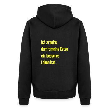 Für ein besseres Katzenleben arbeite ich! - Unisex Premium Bio Zip Hoodie - Schwarz - Hinten - Nico (187cm)