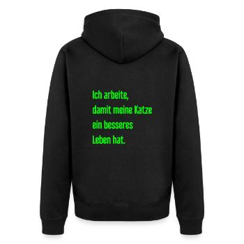 Für ein besseres Katzenleben arbeite ich! - Unisex Premium Bio Zip Hoodie - Schwarz - Hinten - Nico (187cm)