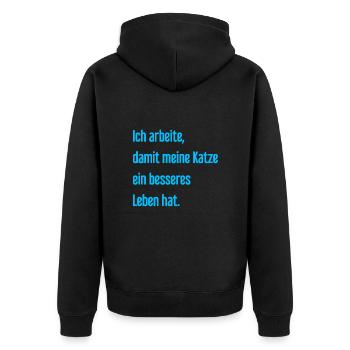 Für ein besseres Katzenleben arbeite ich! - Unisex Premium Bio Zip Hoodie - Schwarz - Hinten - Nico (187cm)