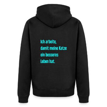 Für ein besseres Katzenleben arbeite ich! - Unisex Premium Bio Zip Hoodie - Schwarz - Hinten - Nico (187cm)
