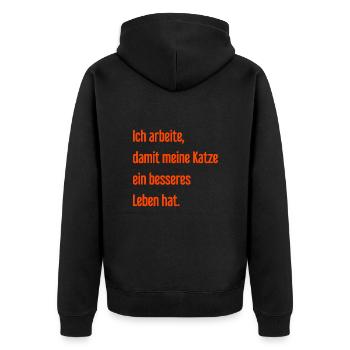 Für ein besseres Katzenleben arbeite ich! - Unisex Premium Bio Zip Hoodie - Schwarz - Hinten - Nico (187cm)
