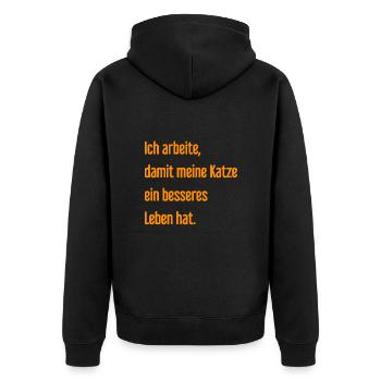 Für ein besseres Katzenleben arbeite ich! - Unisex Premium Bio Zip Hoodie - Schwarz - Hinten - Nico (187cm)