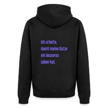 Für ein besseres Katzenleben arbeite ich! - Unisex Premium Bio Zip Hoodie - Schwarz - Hinten - Nico (187cm)