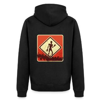 Halloween Zombieschild - Unisex Premium Bio Zip Hoodie - Schwarz - Hinten - Nico (187cm)