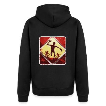 Halloween Zombie Warnschild - Unisex Premium Bio Zip Hoodie - Schwarz - Hinten - Nico (187cm)