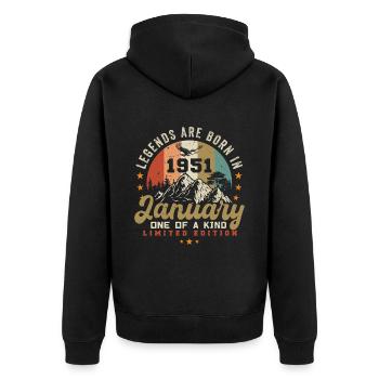 Januar Jahrgang 1951 - 73.Geburtstag Geschenk - Unisex Premium Bio Zip Hoodie - Schwarz - Hinten - Nico (187cm)