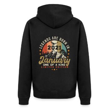 Millésime janvier 2021 - Cadeau 3ème anniversaire - Veste à capuche bio Premium Unisexe - noir - Dos - Nico (187cm)