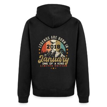 January vintage 2018 - 6th birthday gift - Unisex Premium Organic Zip Hoodie - black - Back - Nico (187cm)
