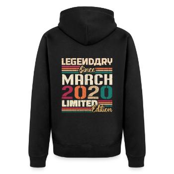 März 2020 Jahrgang geboren Vintage Geburtstag - Unisex Premium Bio Zip Hoodie - Schwarz - Hinten - Nico (187cm)
