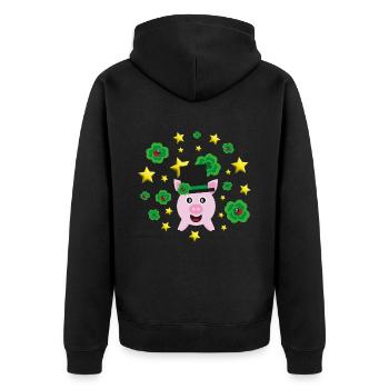 Silvester Sterne mit Glücksschwein und Klee. - Unisex Premium Bio Zip Hoodie - Schwarz - Hinten - Nico (187cm)