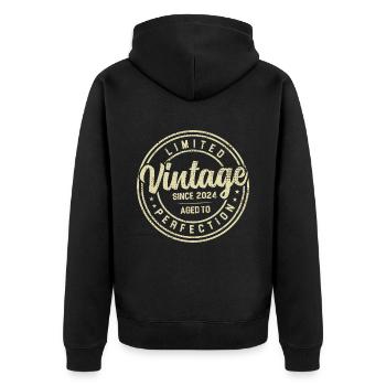Vintage Des Années 2024 Cadeau D’anniversaire 2024 - Veste à capuche bio Premium Unisexe - noir - Dos - Nico (187cm)