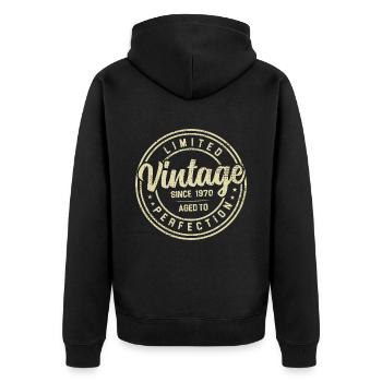 Vintage, 1970er, 1970er, Geburtstagsgeschenk - Unisex Premium Bio Zip Hoodie - Schwarz - Hinten - Nico (187cm)