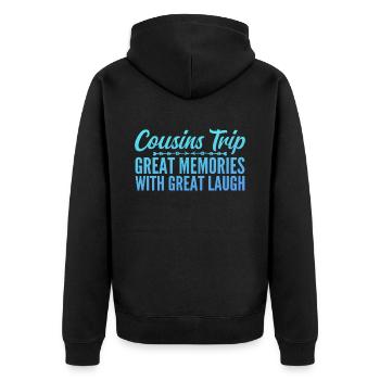 Cousin-Reise 2025 - Unisex Premium Bio Zip Hoodie - Schwarz - Hinten - Nico (187cm)
