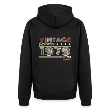 Vintage Septembre 1979 Septembre 1979 September - Unisex Premium Organic Zip Hoodie - black - Back - Nico (187cm)