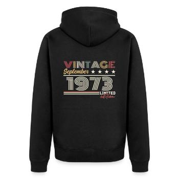 Vintage Septembre 1973 Septembre 1973 September - Unisex Premium Organic Zip Hoodie - black - Back - Nico (187cm)