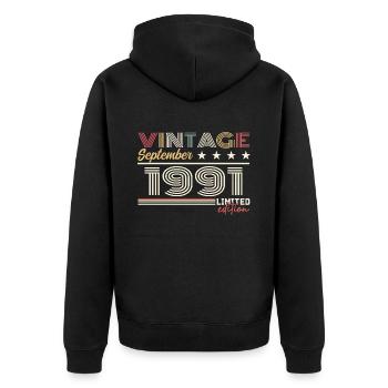 Vintage Septembre 1991 Septembre 1991 September - Veste à capuche bio Premium Unisexe - noir - Dos - Nico (187cm)