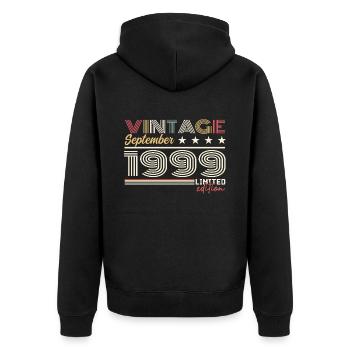 Jahrgang September 1999 September 1999 September - Unisex Premium Bio Zip Hoodie - Schwarz - Hinten - Nico (187cm)