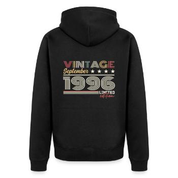 Jahrgang September 1996 September 1996 September - Unisex Premium Bio Zip Hoodie - Schwarz - Hinten - Nico (187cm)