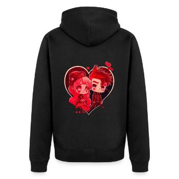 Saint-Valentin Couple Chibi Mignon Coeur Rose Rouge - Veste à capuche bio Premium Unisexe - noir - Dos - Nico (187cm)