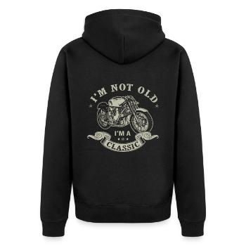 nicht alt Ich bin klassisches T-Shirt Motorrad - Unisex Premium Bio Zip Hoodie - Schwarz - Hinten - Nico (187cm)