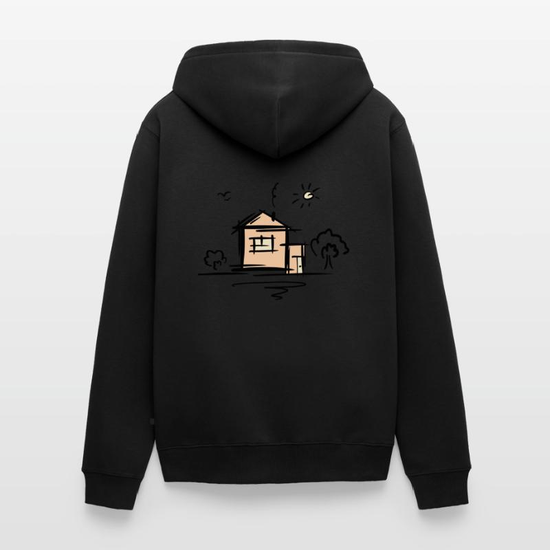 House with trees and sun. Drawing. Scribble. Unisex Premium Organic Zip Hoodie