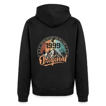 Original 1999 Retro Geburtstagsgeschenk Geboren 1999 - Unisex Premium Bio Zip Hoodie - Schwarz - Hinten - Nico (187cm)