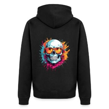 Skull with sunglasses and paint splashes - Unisex Premium Organic Zip Hoodie - black - Back - Nico (187cm)