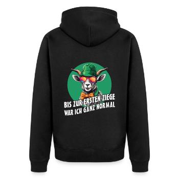 Bis zur ersten Ziege war ich ganz normal - Unisex Premium Bio Zip Hoodie - Schwarz - Hinten - Nico (187cm)