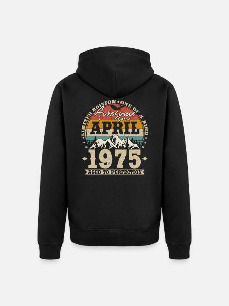 April 1975 Vintage Vintage Fødselsdagsgave - Premium økologisk unisex-hættejakke - sort
