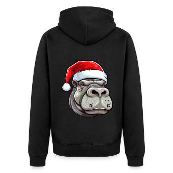 Nilpferd Weihnachten Tier Kopf - Unisex Premium Bio Zip Hoodie - Schwarz - Hinten - Nico (187cm)
