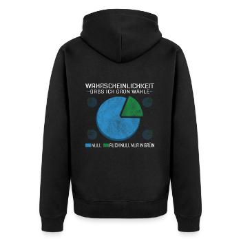 Wahrscheinlichkeit dass ich Grün wähle Null - Unisex Premium Bio Zip Hoodie - Schwarz - Hinten - Nico (187cm)