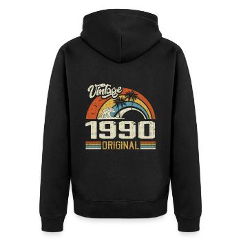 Vintage 1990er Vintage Retro Jubiläumsgeschenk - Unisex Premium Bio Zip Hoodie - Schwarz - Hinten - Nico (187cm)