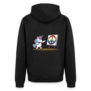 Unicorn Rainbow Peace - Unisex Premium Bio Zip Hoodie - Schwarz - Hinten - Nico (187cm)