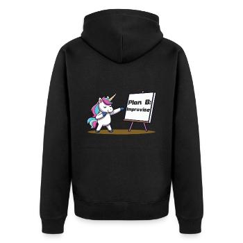 Plan B: Improvise - Unisex Premium Bio Zip Hoodie - Schwarz - Hinten - Nico (187cm)