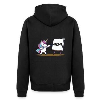 Fehler - Error 404 - Unisex Premium Bio Zip Hoodie - Schwarz - Hinten - Nico (187cm)