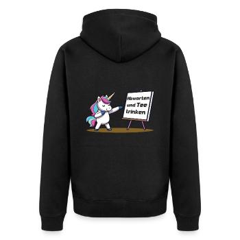 Abwarten und Tee trinken - Einhorn - Unisex Premium Bio Zip Hoodie - Schwarz - Hinten - Nico (187cm)