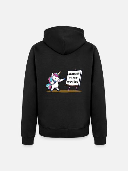 Gesaugt ist halb geputzt - Unisex Premium Bio Zip Hoodie - Schwarz