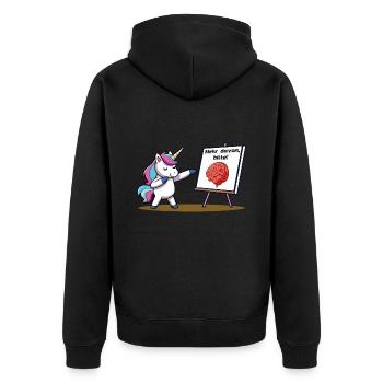 Mehr Hirn bitte - Unisex Premium Bio Zip Hoodie - Schwarz - Hinten - Nico (187cm)
