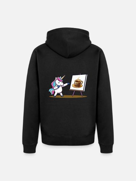 Kaffee - Einhorn - Unisex Premium Bio Zip Hoodie - Schwarz