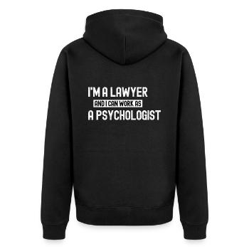 Ich bin Rechtsanwältin und kann als Psychologin arbeiten - Unisex Premium Bio Zip Hoodie - Schwarz - Hinten - Nico (187cm)