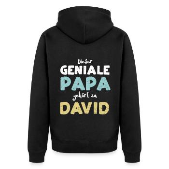 Dieser Geniale Papa Gehört Zu David - Unisex Premium Bio Zip Hoodie - Schwarz - Hinten - Nico (187cm)