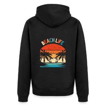 Strand Leben Retro Sonnenuntergang - Unisex Premium Bio Zip Hoodie - Schwarz - Hinten - Nico (187cm)