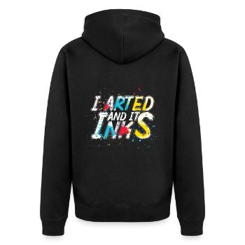 I Arted And It Inks – Funny Art & Painter Shirt - Unisex Premium Organic Zip Hoodie - black - Back - Nico (187cm)