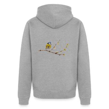 Blaumeise - Unisex Premium Bio Zip Hoodie - Grau meliert - Hinten - Nico (187cm)