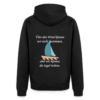 cooler Segelspruch - Unisex Premium Bio Zip Hoodie - Schwarz - Hinten - Nico (187cm)