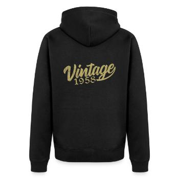 1958 Jahrgang 1958 Retro 1958 Geburtstagsgeschenk - Unisex Premium Bio Zip Hoodie - Schwarz - Hinten - Nico (187cm)