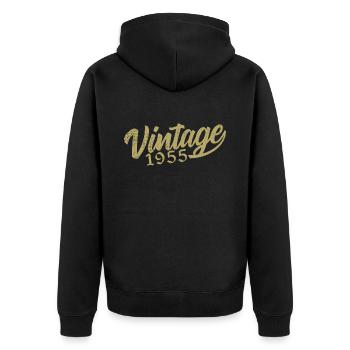 1955 Jahrgang 1955 Retro 1955 Geburtstagsgeschenk - Unisex Premium Bio Zip Hoodie - Schwarz - Hinten - Nico (187cm)