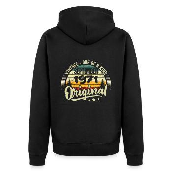 Septembre 1971 Anniversaire 1971 Septembre 1971 - Veste à capuche bio Premium Unisexe - noir - Dos - Nico (187cm)