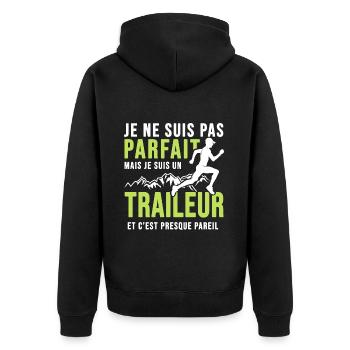 traileur pas parfait trail ultra course à pied - Veste à capuche bio Premium Unisexe - noir - Dos - Nico (187cm)