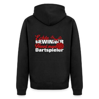 Dartspieler Darten Darts Dart Spruch - Unisex Premium Bio Zip Hoodie - Schwarz - Hinten - Nico (187cm)